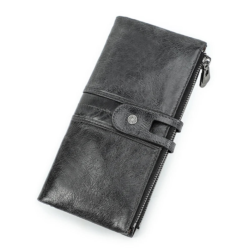 CONTACT'S Men’s Genuine Leather Clutch Wallet – Long Vintage Wallet with Card Holder, Zipper Coin Purse & Money Bag