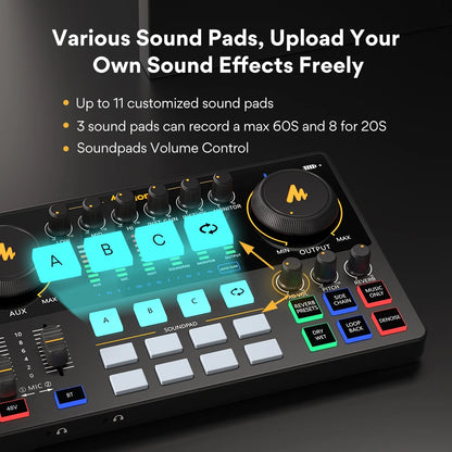 Maono AME2 Audio Interface Mixer - All-in-One Portable Podcast Studio for Recording, Live Streaming, YouTube, Guitar & PC