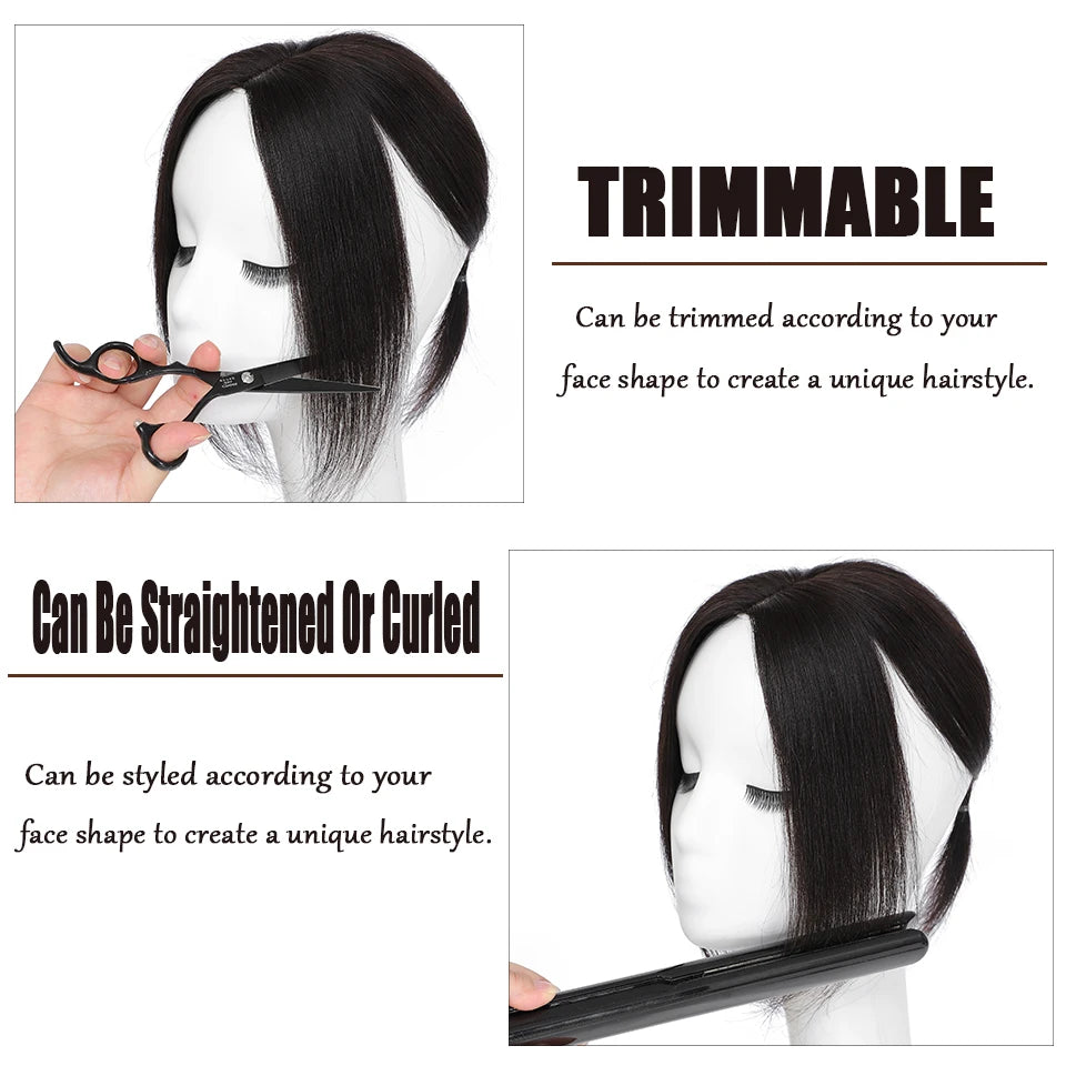 Dazzeal Human Hair Topper – 100% Real Straight Hair, Lace Base, Clip-In with Bangs, 10x12cm, 360° Coverage