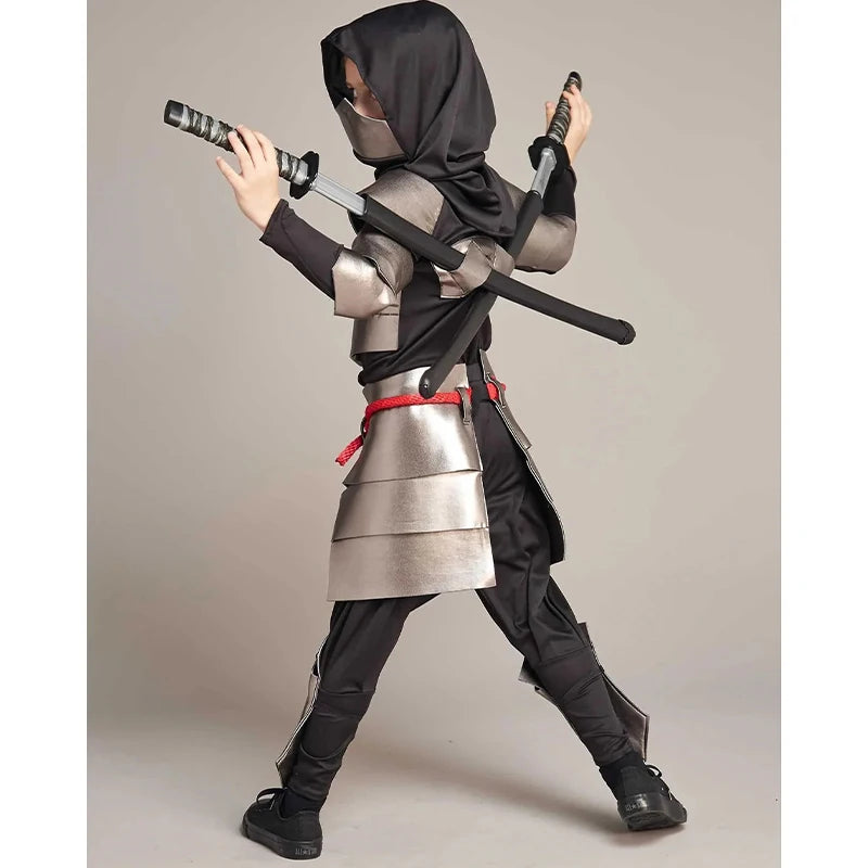 2025 Kids Dragon Ninja Costume – Silver Ninja Halloween Cosplay Outfit for Boys