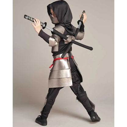 2025 Kids Dragon Ninja Costume – Silver Ninja Halloween Cosplay Outfit for Boys