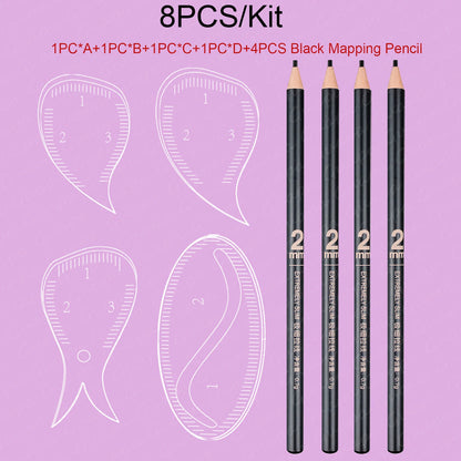 Tear Drop Arch Brow Mapping Tool Kit — 1-Minute PMU Eyebrow Shaping Ruler & Stencil for Hairstroke & Eyeliner