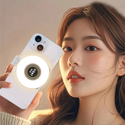 2-in-1 Portable Foldable Magnetic Ring Fill Light Phone Holder - Rechargeable Travel, Selfie & Desktop Stand