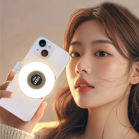 2-in-1 Portable Foldable Magnetic Ring Fill Light Phone Holder - Rechargeable Travel, Selfie & Desktop Stand