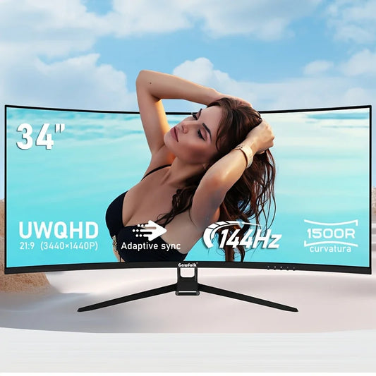 Gawfolk 34-Inch 4K HD Curved Gaming Monitor – 144Hz, 1500R, High Resolution ( Black Friday Special )