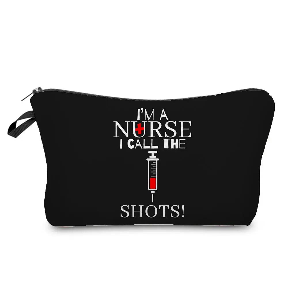 Organizer Toiletry Kit - Cartoon Letter Print Cosmetic Bag for Nurses, Doctors, Travel Makeup Bag, Women's Pencil Case Gift