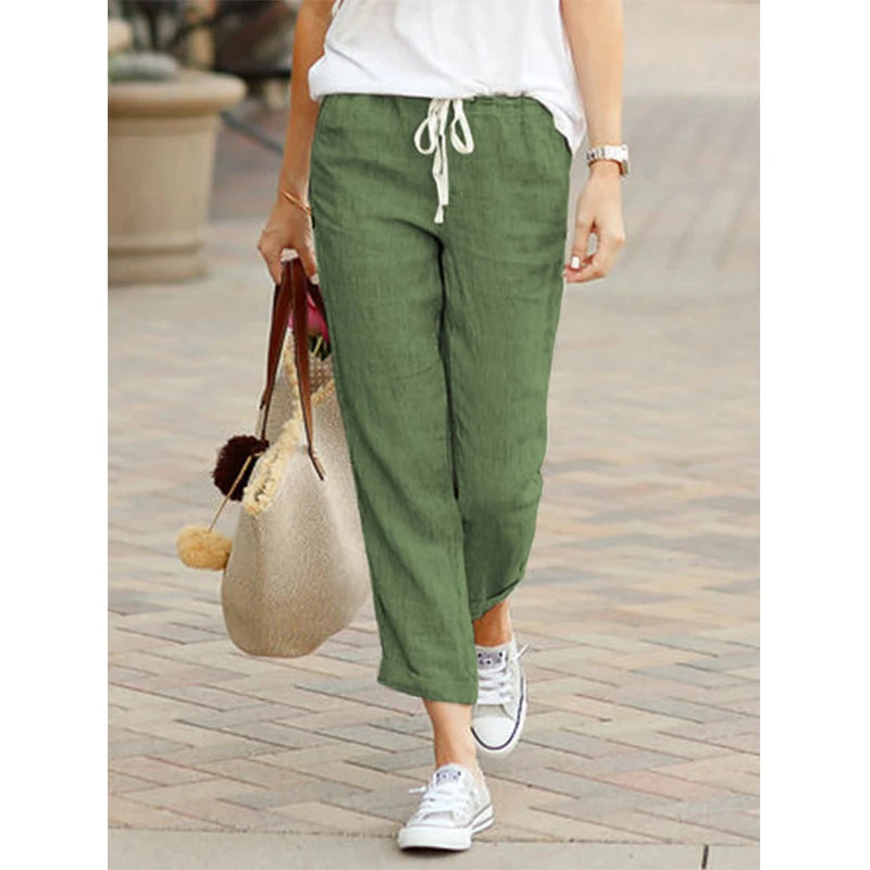 Women's Cotton Drawstring Pants - Y2K Black Elastic Waist Casual Trousers, Loose Fashionable Autumn Bottoms