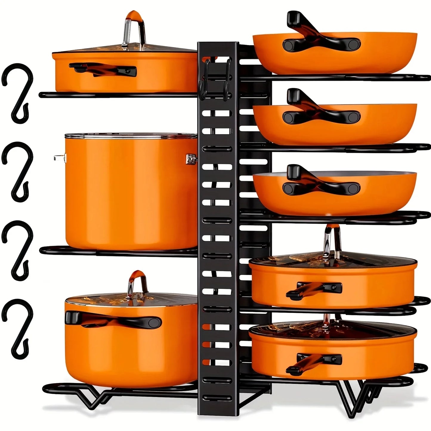 8-Tier Metal Pot Rack Organizer – Durable Space-Saving Cabinet Holder for Pots, Pans & Lids
