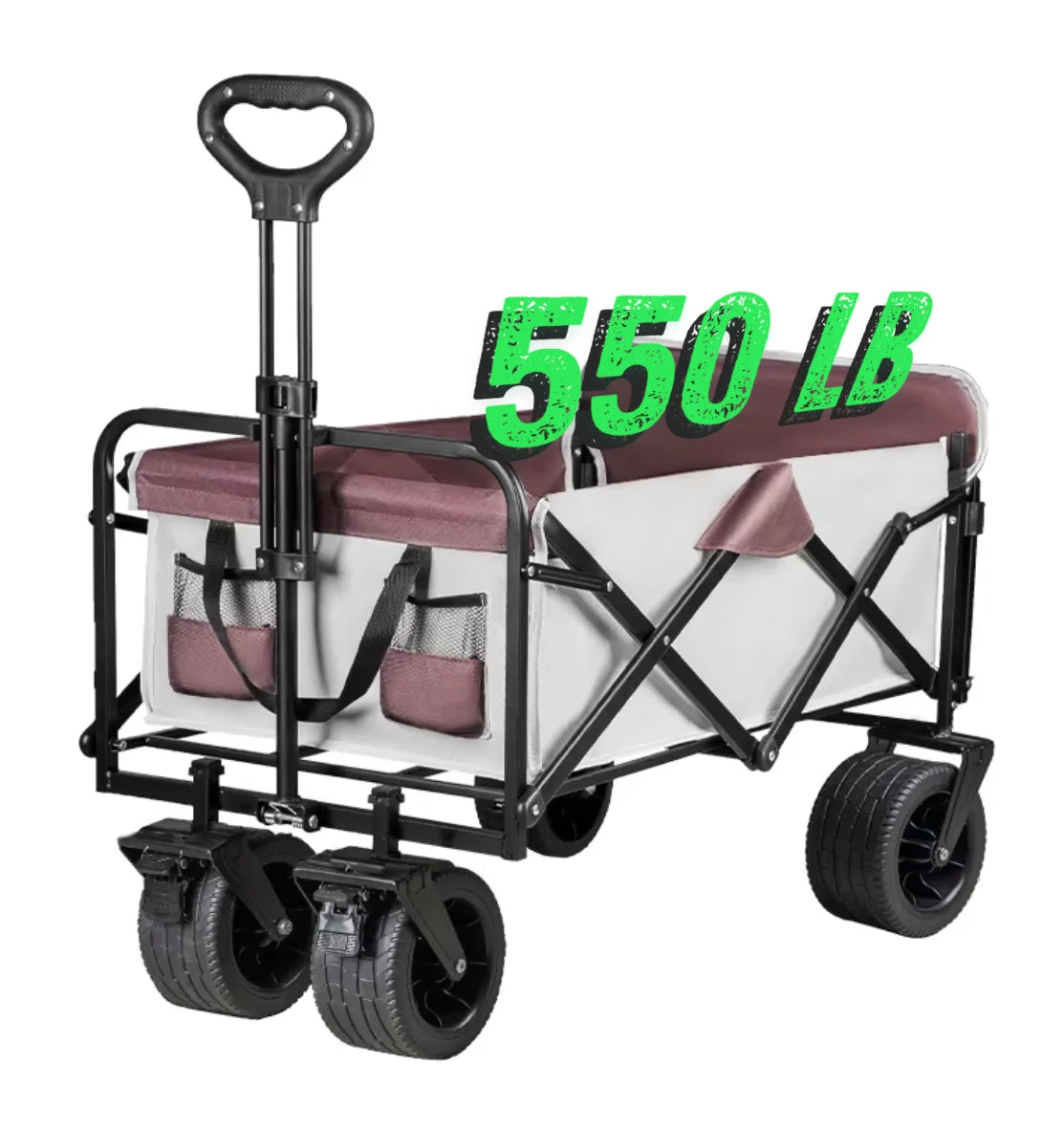 PowerHaul 550LB Folding Wagon — 5.3 cu ft Heavy-Duty Collapsible Utility Cart with All-Terrain Wheels (Black)