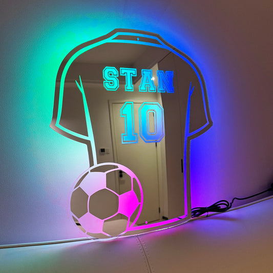 Custom Football Shirt LED Mirror – Personalized Acrylic Wall Decor Gift for Dad, Man Cave, Christmas, Birthday & Father’s Day