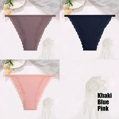 FINETOO 3pcs Women’s Lace Cotton Briefs — Solid, Comfortable, Breathable Soft Underwear & Lingerie