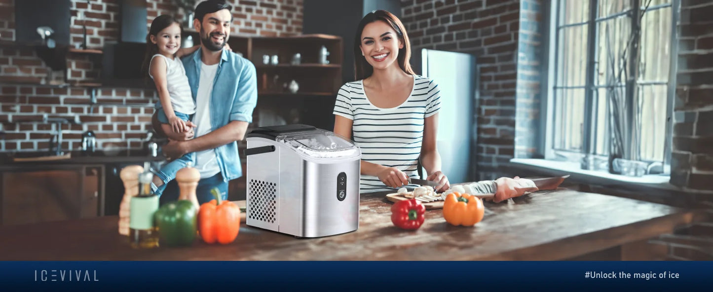ICYGLEE Portable Ice Maker – 26.5lbs/Day, 9 Cubes in 6 Mins with Auto-Cleaning for Home & Camping