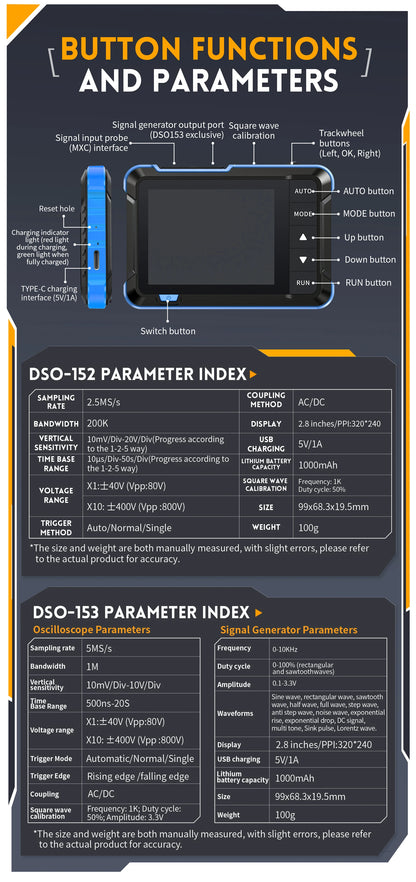 FNIRSI DSO510 DSO152 DSO153 Mini Handheld Digital Oscilloscope | 2-in-1, 48MS/s, 10MHz Bandwidth for Electronic Repair