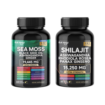 Sea Moss & Shilajit Supplement Bundle – 120 Capsules with Black Seed Oil, Ashwagandha, Ginger, Burdock Root, Turmeric & Black Pepper