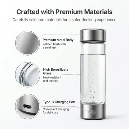 Hydrogen Water Generator Bottle - Portable Rechargeable SPE PEM Alkaline Ionizer Cup for Home & Travel