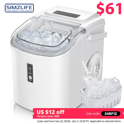 SIMZLIFE Portable Ice Maker Machine – 26.5lbs/Day, 9 Cubes in 6 Mins with Auto-Cleaning & Scoop