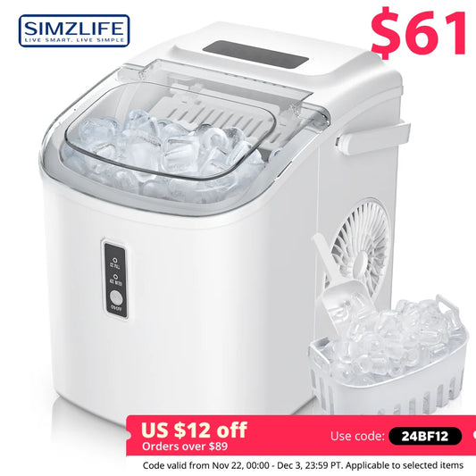 SIMZLIFE Portable Ice Maker Machine – 26.5lbs/Day, 9 Cubes in 6 Mins with Auto-Cleaning & Scoop