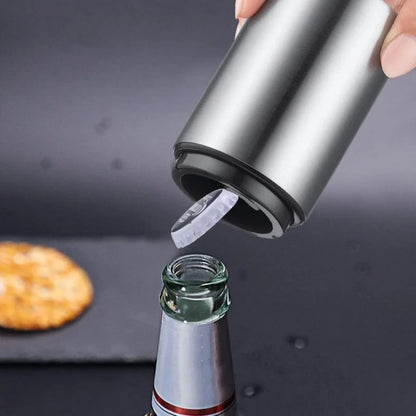 Stainless Steel Beer Bottle Opener — Multi-Color Automatic Push-Down Portable Cap Opener