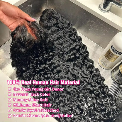 Water Wave Glueless Human Hair Wig – 13x6 HD Frontal, 250% Deep Wave Lace Front & 7x5 HD Lace Closure Wig Sale