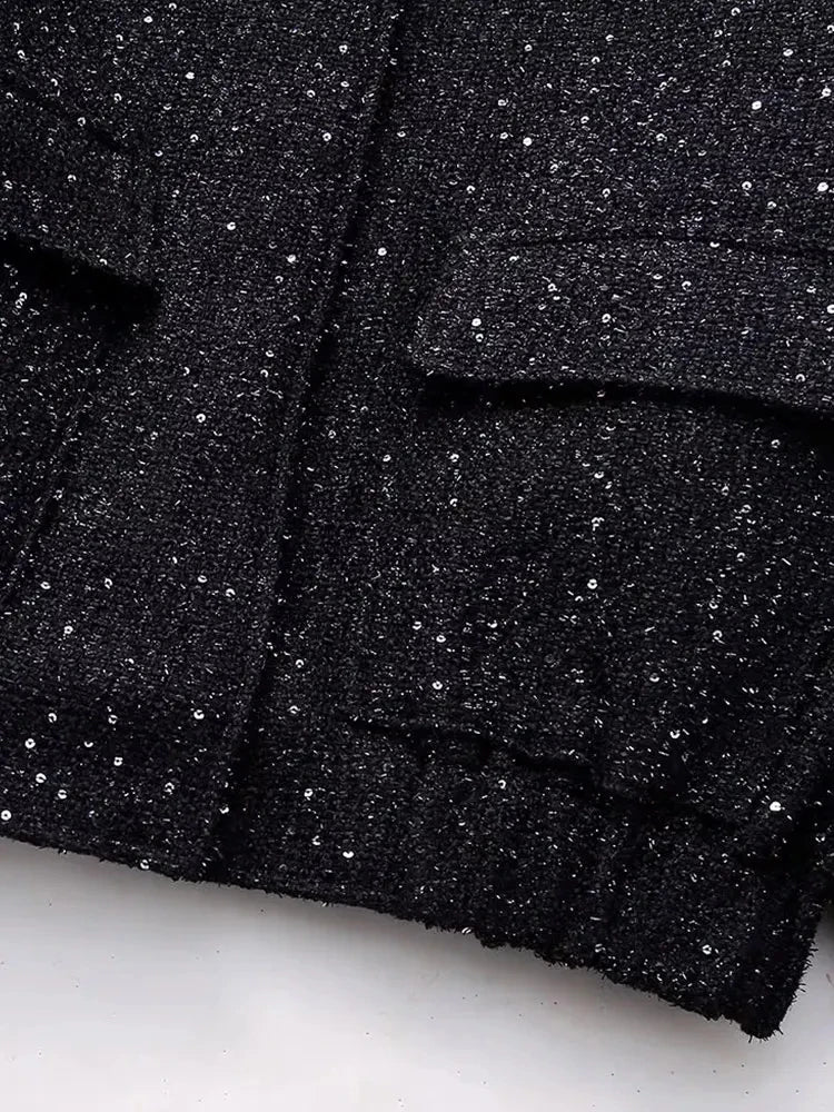 Nlzgmsj Women’s Shiny Sequin Jacket – Y2K Gold Stand Collar Short Coat, Autumn Winter High Streetwear