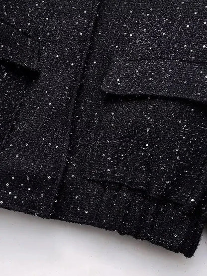 Nlzgmsj Women’s Shiny Sequin Jacket – Y2K Gold Stand Collar Short Coat, Autumn Winter High Streetwear