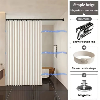 Foldable Magnetic Shower Curtain - Waterproof Bathroom Privacy Divider for Home, Apartment and Dorm