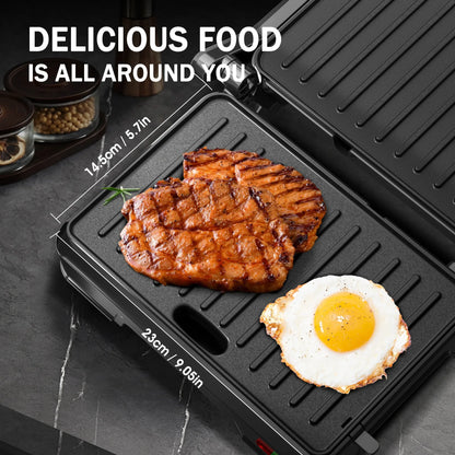 850W Panini Press Sandwich Maker – Non-Stick Grill with Indicator Light & Locking Lid