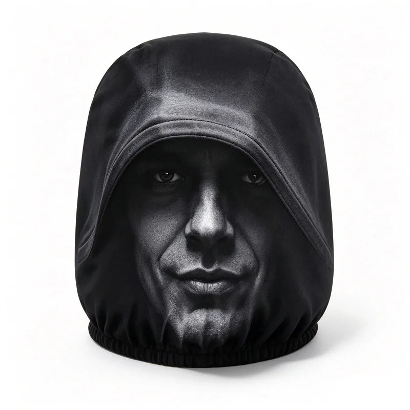 2-Piece Black Hooded Figure Car Headrest Covers - 2D Street Style Universal Headrest Protectors for Cars and SUVs