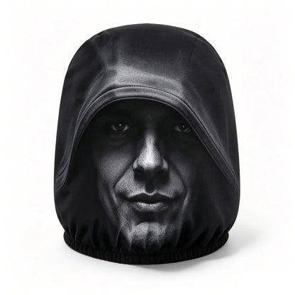 2-Piece Black Hooded Figure Car Headrest Covers - 2D Street Style Universal Headrest Protectors for Cars and SUVs