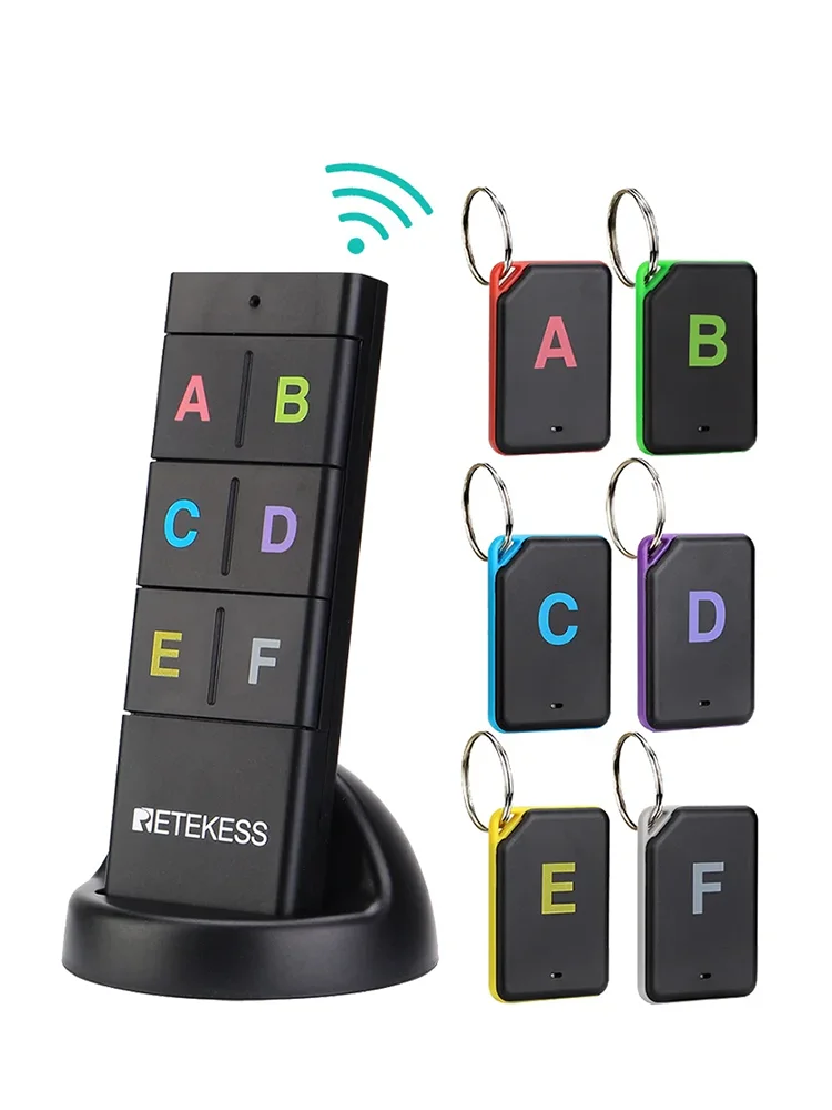 Retekess TH104 Wireless Key Finder Set – RF Key Locator with 1 Transmitter & 6 Receivers for Wallet, Pet & Item Tracking