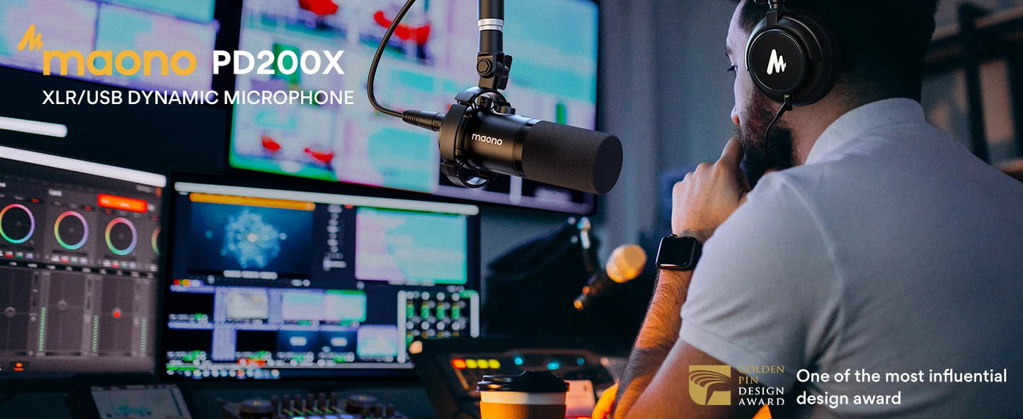 Maono PD200X XLR/USB Dynamic Microphone – Metal Gaming & Streaming Mic with Tap-to-Mute and Gain Control