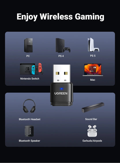 USB Bluetooth 5.3 Transmitter & Receiver – aptX HD Audio Adapter for PS5, PS4, Nintendo Switch, Headsets, Speakers & Mic