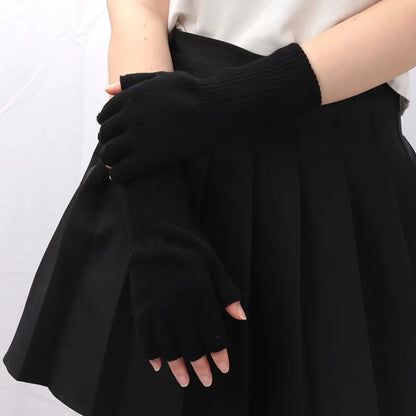 Black Knitted Fingerless Gloves - Winter Thermal Warm Mittens for Men and Women, Cozy Driving, Writing, and Riding Work Gloves