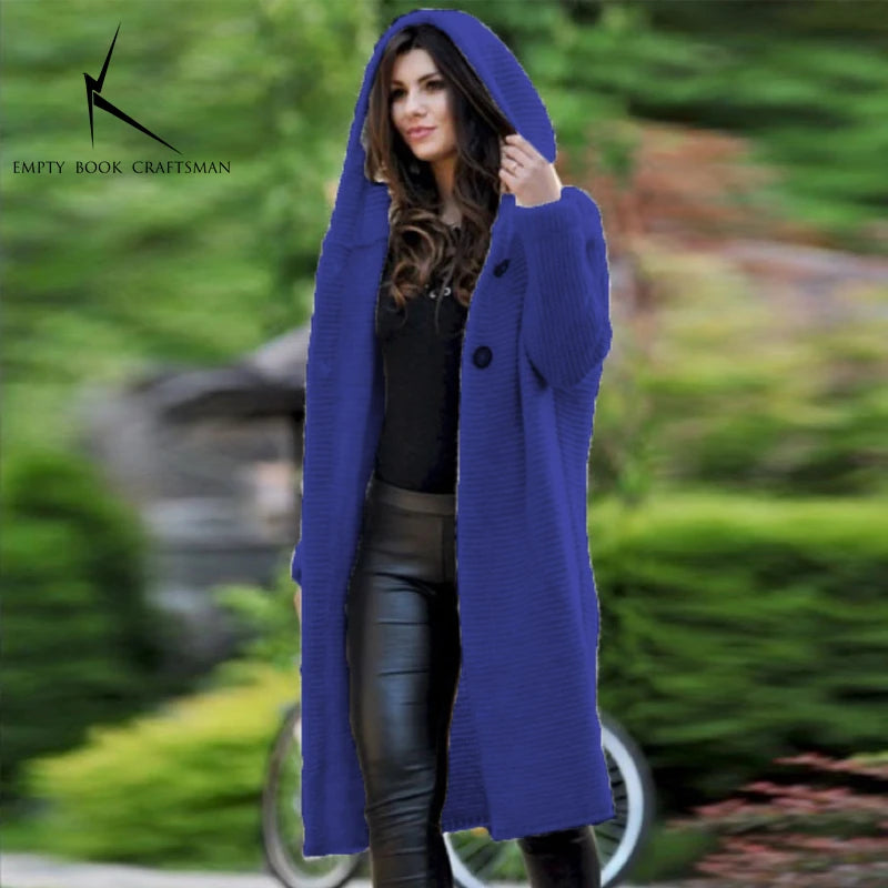 New Autumn/Winter Cashmere Cardigan – Women's Loose Long Sleeve Sweater, Solid Color Knitted & Thickened Top