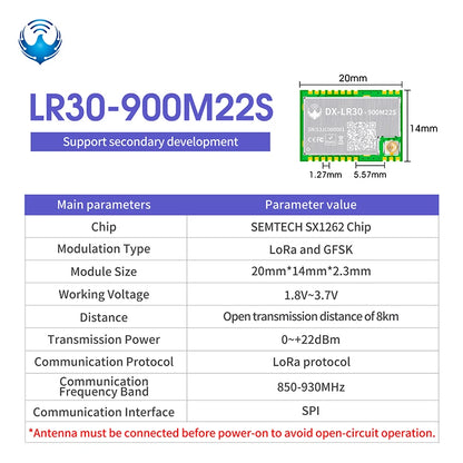 SX1262 LoRa Wireless Module - DX-LR30 22dBm Long-Range RF Module 433/475/868/915MHz