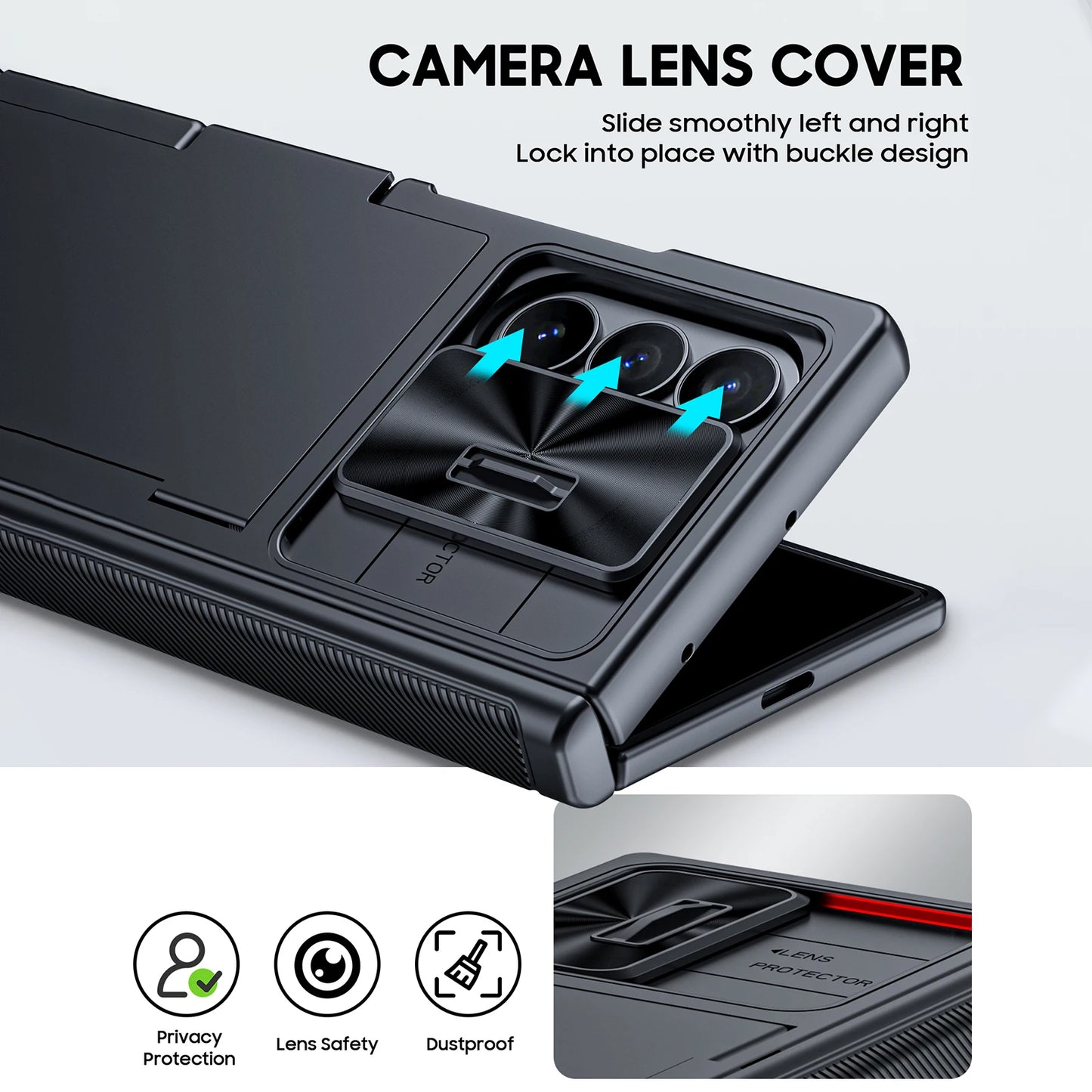 Samsung Galaxy Z Fold 7 Case – Black Shockproof Silicone Wallet with RFID Card Holder, Hinge & Camera Protection