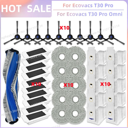 Replacement Parts for Ecovacs T30 Pro Omni & YEEDI M12 Ultra Plus – Main Roller, Side Brush, Filter, Dust Bag, Mop Cloth
