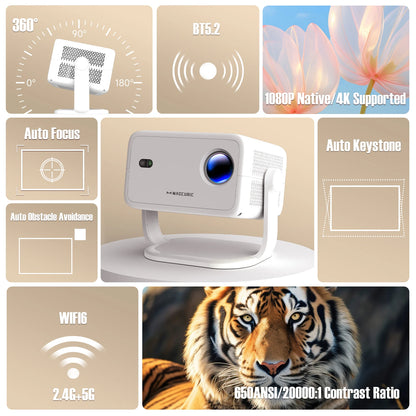 Magcubic 4K L018 Projector - 650ANSI, Native 1080P, Auto Focus & Keystone, 360° Rotate, Android 11, BT 5.2, WIFI6, Portable Home Theater