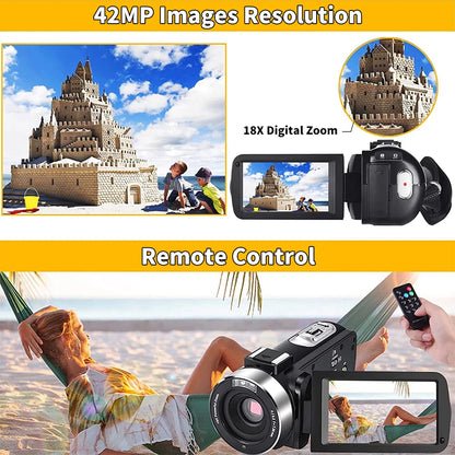 4K Digital Camera – 42MP HD Camera with 18X Zoom, 3.0-inch Screen, Flash & Portable Video Recorder