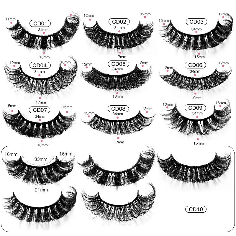 2/10 Pairs 3D Mink Russian Strip False Eyelashes – Dramatic Fake Lash Extensions for Makeup