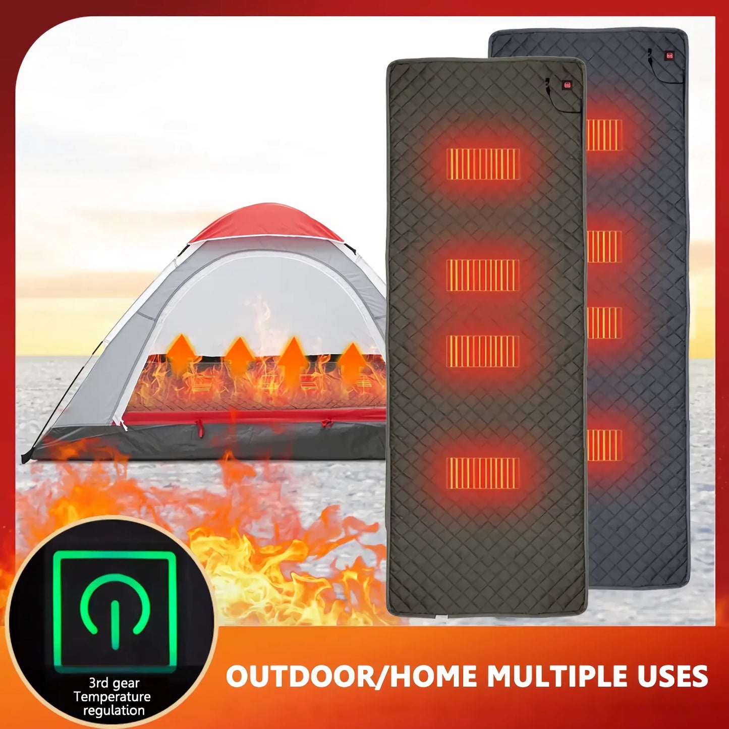 5V USB Heated Electric Mat - 3-Level Temperature Control, Cold Resistant Heating Pad for Outdoor Camping and Sleeping Comfort