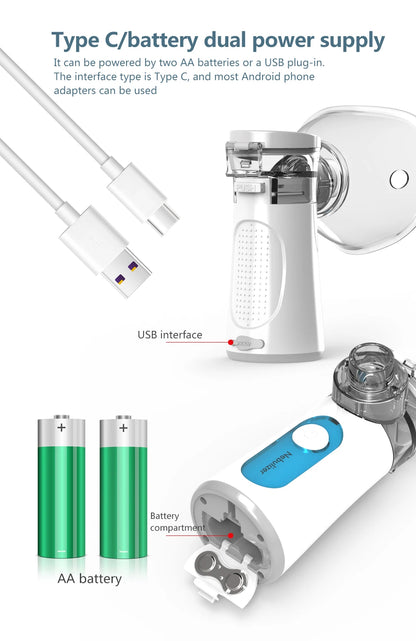 KIUZOU Silent Handheld Mesh Nebulizer – Portable Asthma Inhaler & Mini Humidifier for Kids & Adults