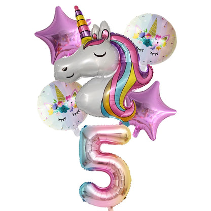 2024 Unicorn-Themed 1st Birthday Party Balloons - Inflatable Helium Foil Balloons for Kids' First Birthday and Baby Showers