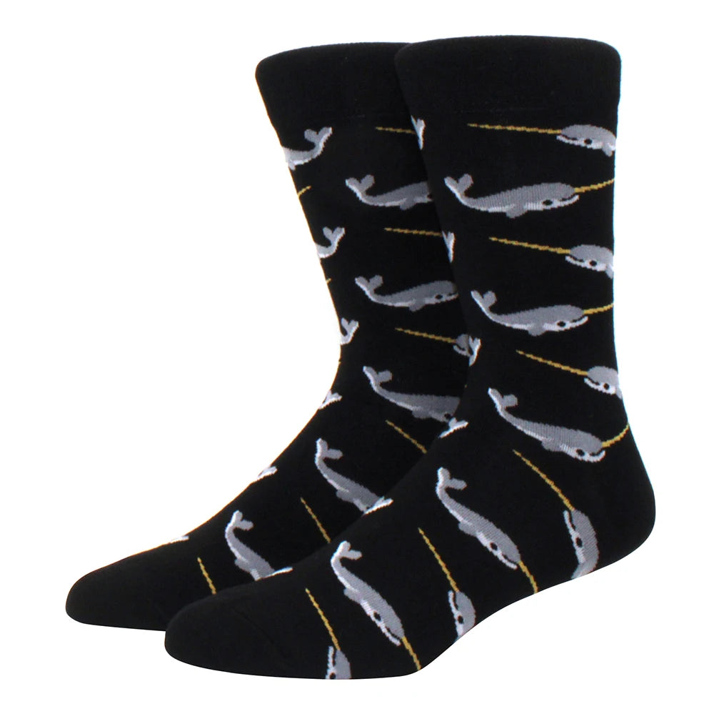 Men's Colorful Combed Cotton Jacquard Crew Socks - Striped Business Casual Dress Socks