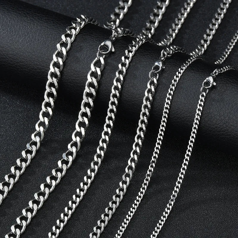 Basic Punk Cuban Chain Necklace – 3mm/5mm/7mm Stainless Steel Curb Link Choker for Men & Women, Black & Gold Colors