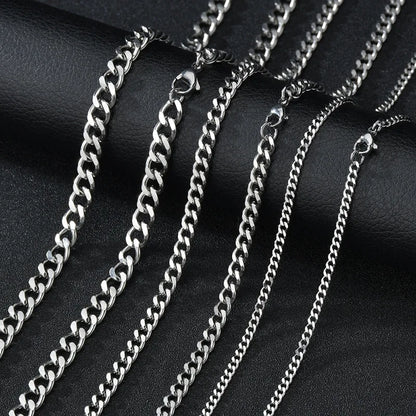 Basic Punk Cuban Chain Necklace – 3mm/5mm/7mm Stainless Steel Curb Link Choker for Men & Women, Black & Gold Colors