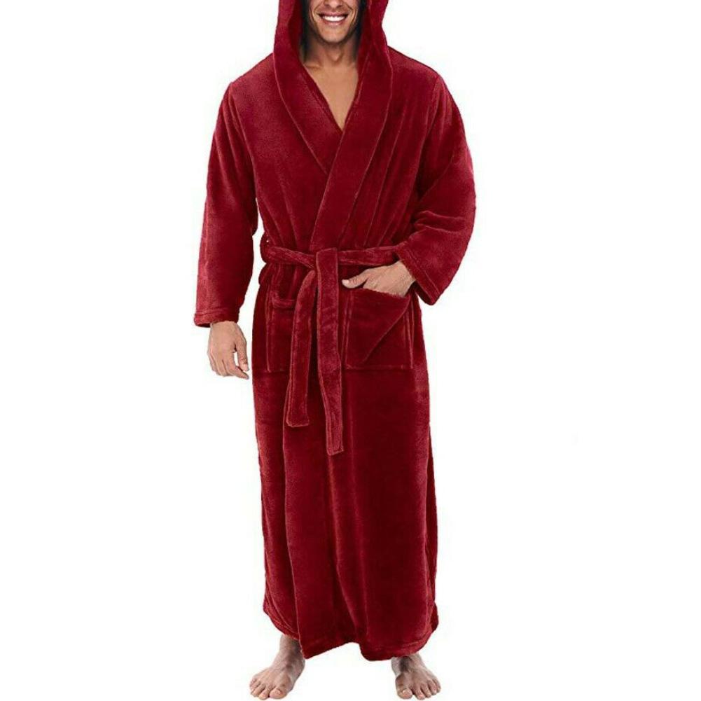 Men’s Winter Fleece Bathrobe – Soft Long Robe with Pockets, Warm Home Gown & Sleepwear