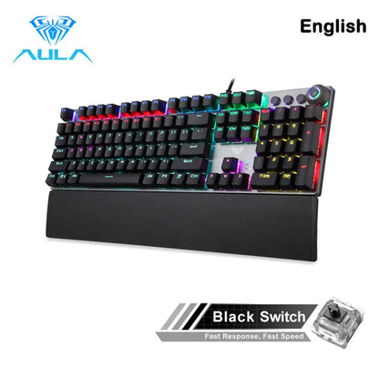 AULA F2088 Mechanical Gaming Keyboard – 104 Keys, Anti-Ghosting, Brown/Blue Switch, Wired RGB Backlit for PC & Laptop