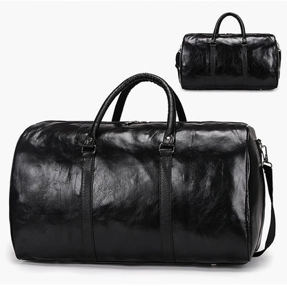 Leather Travel Duffle Bag – Large Fitness & Luggage Shoulder Bag for Men, Black PU Fashion Zipper Handbag