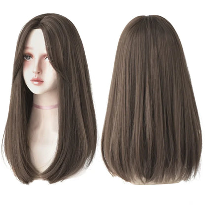 7JHHWIGS Long Straight Light Brown Synthetic Wig with Bangs – Heat-Resistant Daily Wear Wig for Women